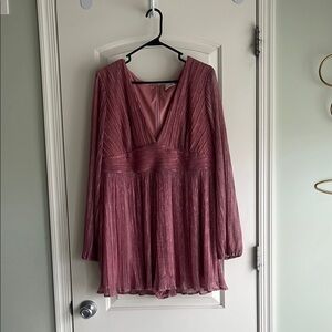 Pink Lily Pink Ruched A-line Jumpsuit with Bishop Sleeves NWOT